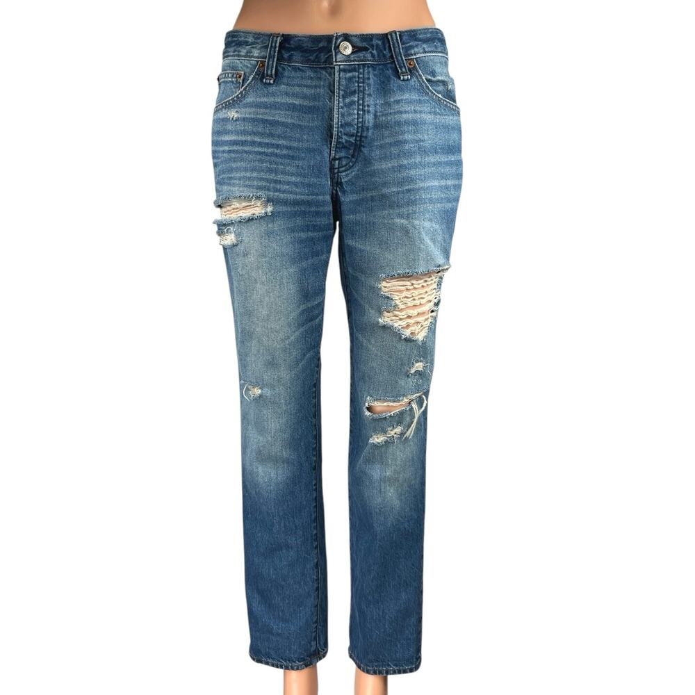 Abercrombie & Fitch Ames Blue Slim Boyfriend Distressed Straight Denim Jeans 6